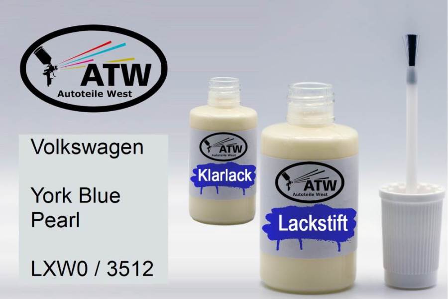 Volkswagen, York Blue Pearl, LXW0 / 3512: 20ml Lackstift + 20ml Klarlack - Set, von ATW Autoteile West.